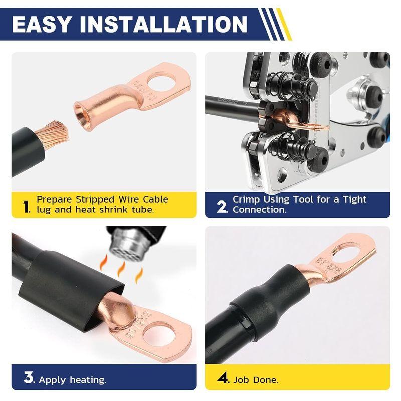 20pcs Copper Terminal Connectors, AWG 1/0 2/0 2 4 6 8 Ring Lug Kit With Shrink Tubing & Battery Cable Lugs