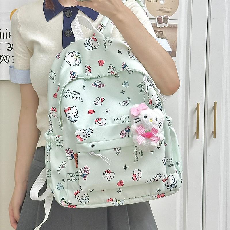 Cute Cartoon Sanrio Hello Kitty Backpack Large Capacity Student Schoolbag  Delicate Personality Trendy Girly Kt Bag Gifts
