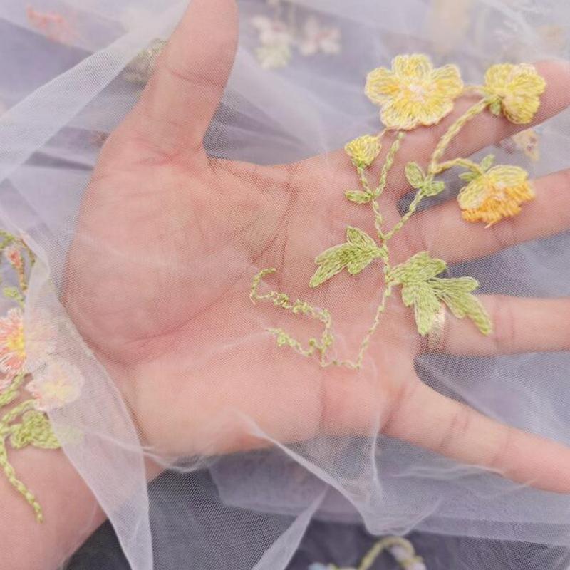 Chic Embroidery Lace Small Flower Butterfly Fabric Mesh Tulle Gauze Fabric DIY Wedding Dress Princess Tutu Skirt Crafts