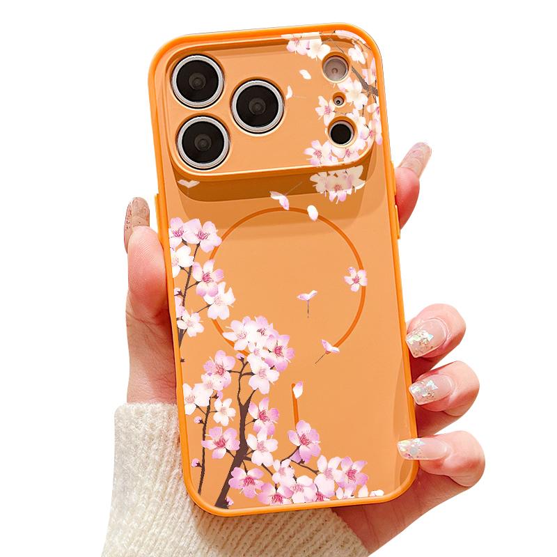 Pink Peach Blossoms Floral Pattern For iPhone 17 Pro Max Funda iPhone 16 15 14 13 Pro Max Skin Feeling Magnetic For Magsafe Shockproof Bumper Cover