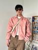 Men's 2025 Spring/Autumn Distressed Short Jacket with Padded Shoulders and Metal Zipper Design