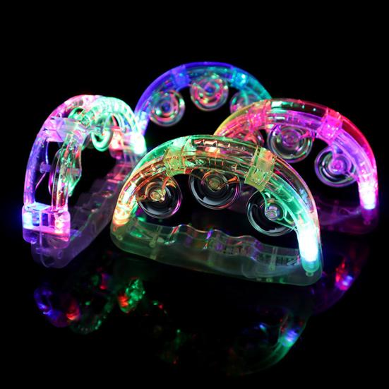 LED Tambourine Light Up Musical Flashing Tamborine Toy Handheld Percussion Instrument for Teenagers Adults Wedding Party Favors