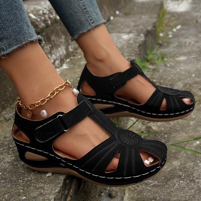 Fashion Summer Women's Closed Toe Wedge Sandals   New Plus Size Female Beach Shoes Outdoor Roman T-strap Casual Sandals for Women