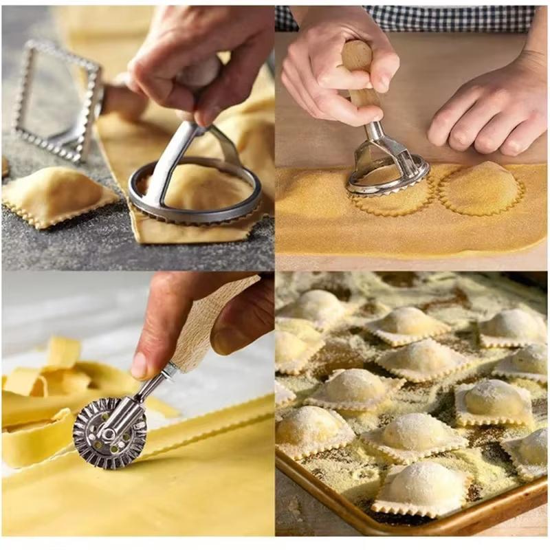 Manual Pasta Cookie Molds Ravioli Cutter Cookie Press Mold with Wooden Handle Kitchen Baking Tool for Dumplings Lasagna Pierogi