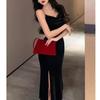 Premium French Velvet Suspender Dress Women's Autumn and Winter Sexy Tight Fishtail Long Dress Split Hip Wrap Dress Skirt