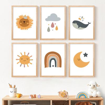 Modern Rainbow Sun Nursery Posters Canvas Painting Prints Wall Art Pictures Baby Girls Gift Kids Room Home Decor