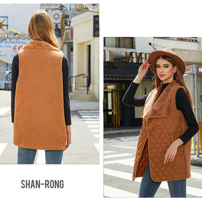 Umlegekragen Plüsch Ärmellose Jacke Damen Ärmellos Einfarbig Mantel Spleißen Strickjacke Weste Neue Mode Frühling und Herbst