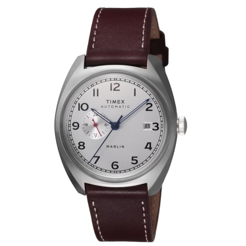 

TIMEX Men s Marlin Jet Watch, Silver Dial, Automatic, 5 ATM Water Resistance, Brown, TW2V62000