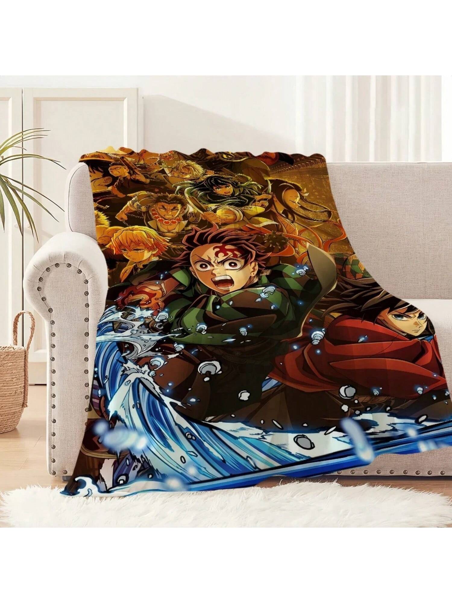 

D-Demon ANIME S-Slayer K-Kimet Blanket Warm Comfort Soft Plush Blanket For Sofa Living Room Office Bedroom Travel Gift 75X95CM серый