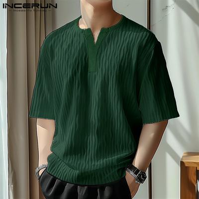 Men Texture Short Sleeve T-Shirts Casual Striped Tops