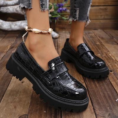 2025 Spring Women's Chunky Platform Loafers Thick Sole Slip On Casual Shoes Woman Fashion Black Patent Leather Jk Uniform Shoes