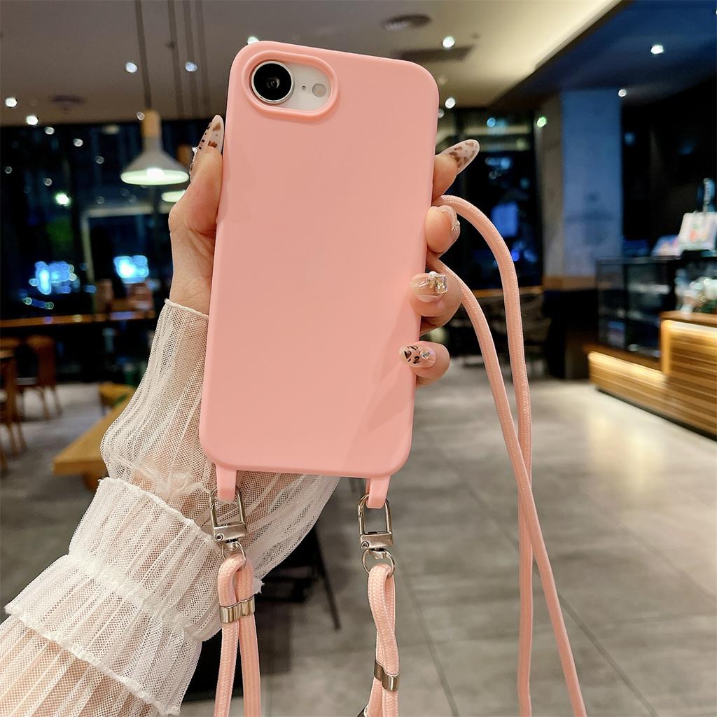 Crossbody Lanyard Candy Color Phone Case for Iphone 17 Air 16 Plus 16E 15 14 13 12 11 Pro Max Silicone Soft TPU Back Cover