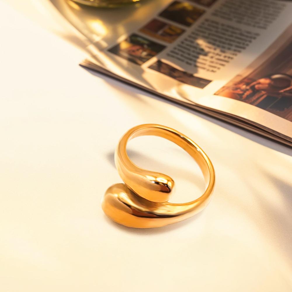 eManco Double Opening Ring Glossy Feather Design Ring  Stainless Steel Women's Fashion Jewelry