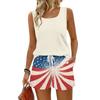 Women Summer Casual Two Piece Set Sleeveless Tank Top Square Neck Athletic Vest with Pockets and Drawstring Waist Shorts