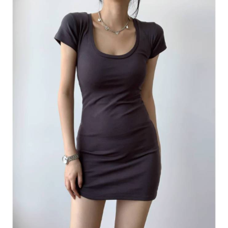 European and American light and familiar style square collar pure desire Spice Girl slim dress women's autumn sexy arm tight waist short skirt