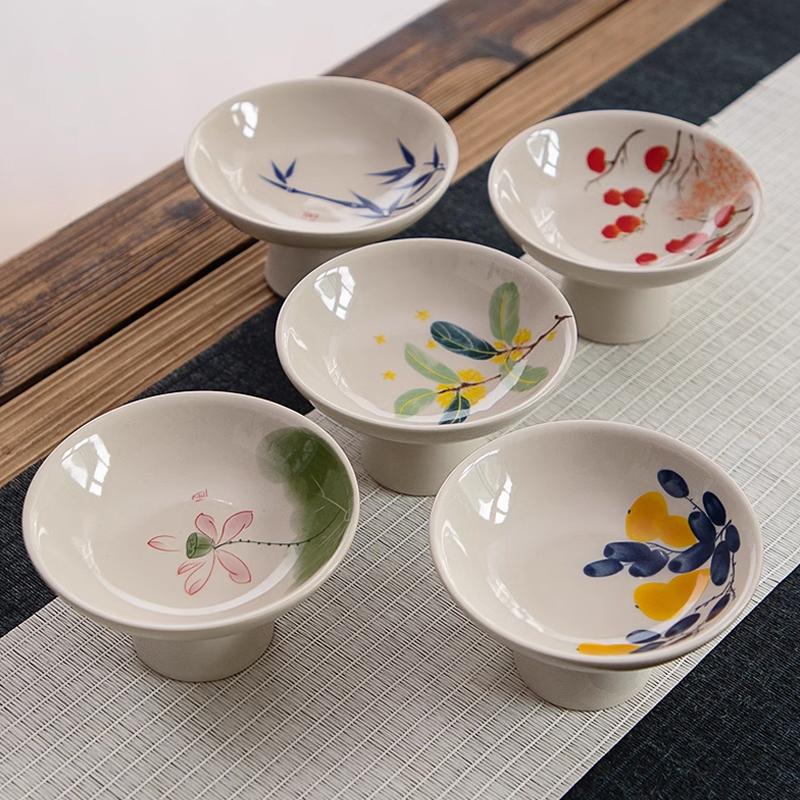 Ceramic Tableware High Legged Fruit Tray Vintage Chinese Style Snack Fruit Plate Home Festival Decoration Refreshment Plates