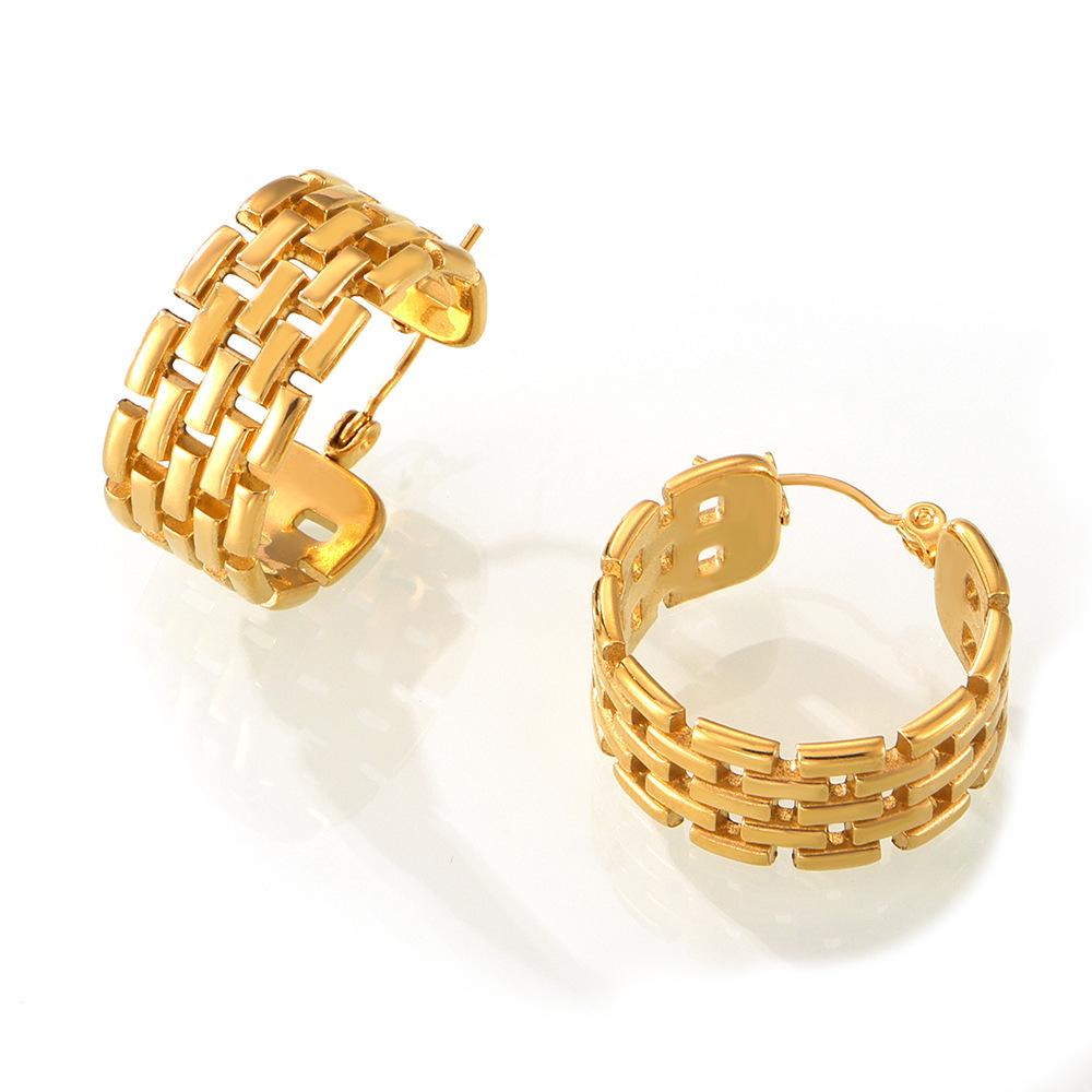 Wind Chain Winding Splicing C-Shaped Titanium Steel Ear Buckle Female Design Hollow Plaid Non-Fading Earrings