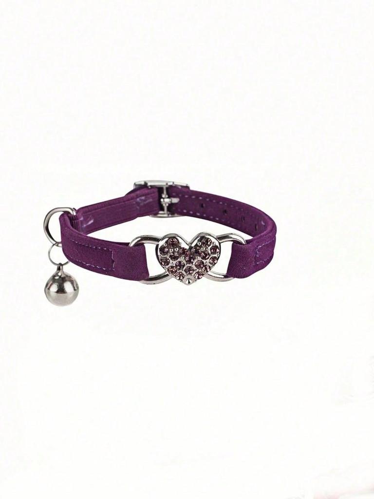 1pc Pet Collar With Rhinestone Heart & Bell Decoration, Cat Collar