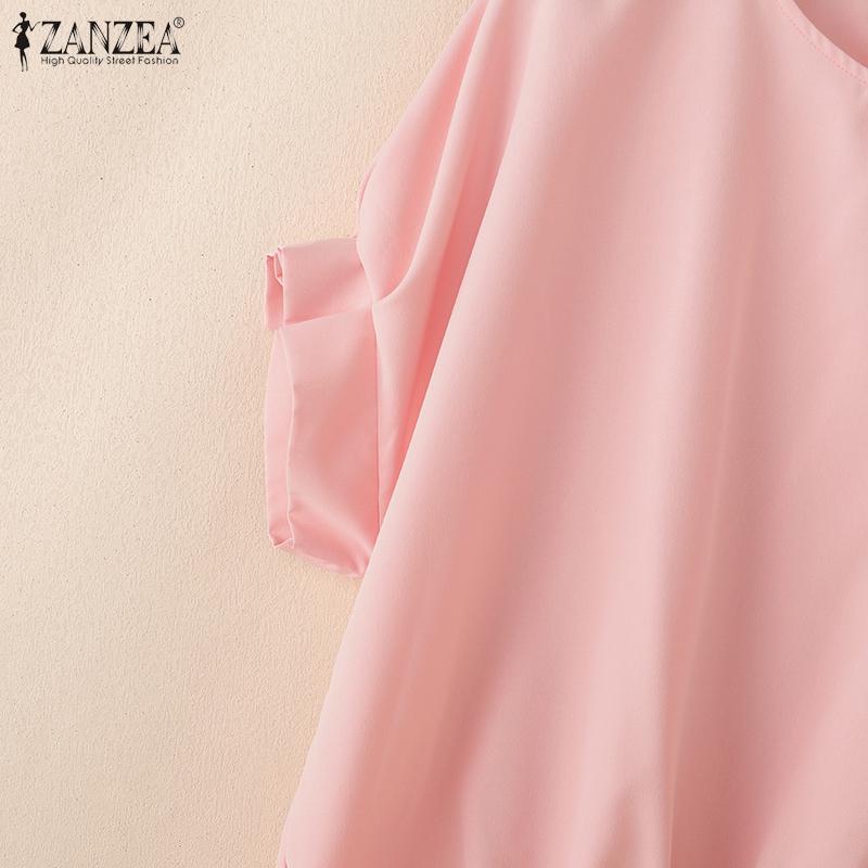 ZANZEA Damska letnia bluzka z okrągłym dekoltem, luźna, codzienna, z krótkim rękawem