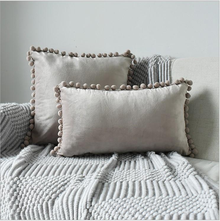 

Green Blue Grey Pink Solid Velvet Ornamental Pillows Case Gentle Velvet Cushion Covers With Pompom Ball Sofa Pillow Covers 30x50cm 1 PCS 300-500mm светло-серый