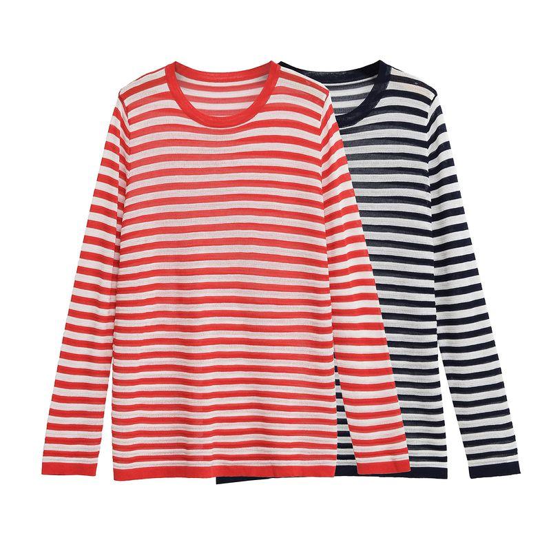 Kaslead New Women Clothes Western Style Fashion Simple and Versatile Thin Stripe Knitted Pullover 9325010