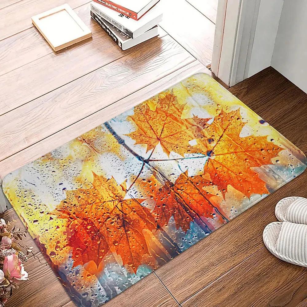 Maple Leaf Doormat Fall Botanical Maple Leaves Carpet Non Slip Autumn Leaves Print Bath Rug Entry Rugs for Bedroom Kitchen Decor