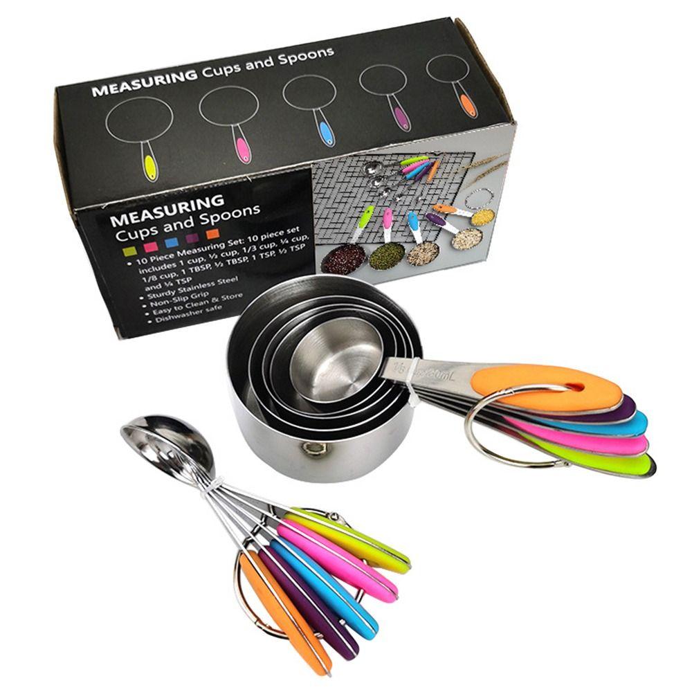 

10Pcs Multipurpose Measuring Cups Stainless Steel Flour Food Spoons Hot Measuring Spoons Set Tea