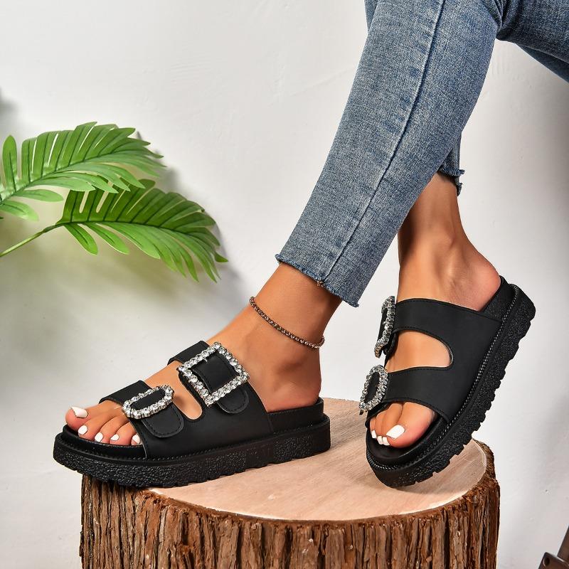Fibbia per cintura moda strass stile europeo e americano ciabatte fresche con plateau scarpe da donna taglie grandi commercio estero estive da spiaggia