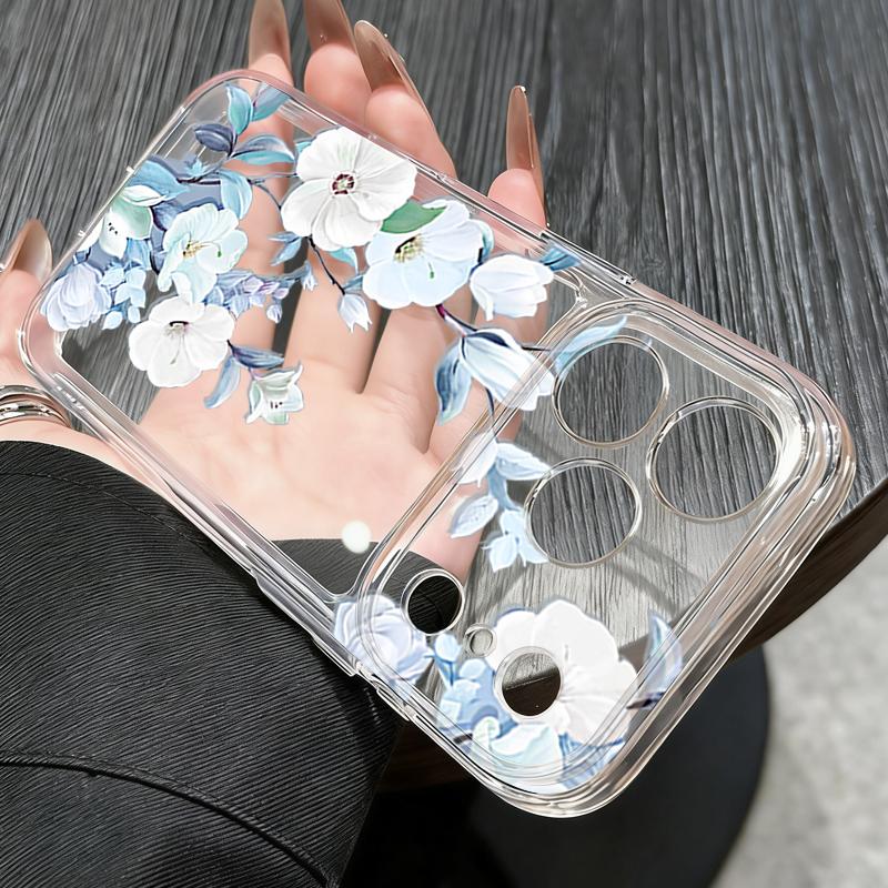 Silicone Clear Phone Case For iPhone 17 16 Pro 15 14 13 12 Pro Max 11 Transparent Shockproof Soft TPU Line Flower Printed Cover