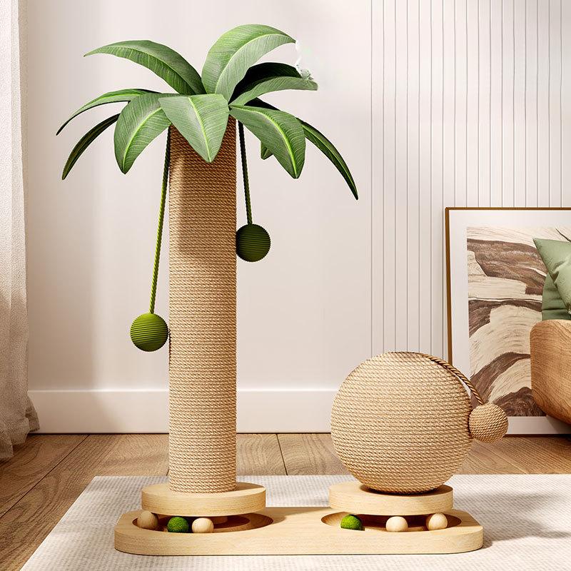 Coconut Tree Style Cat Tree Integrated Cat House with Solid Wood Scratching Post for Cats