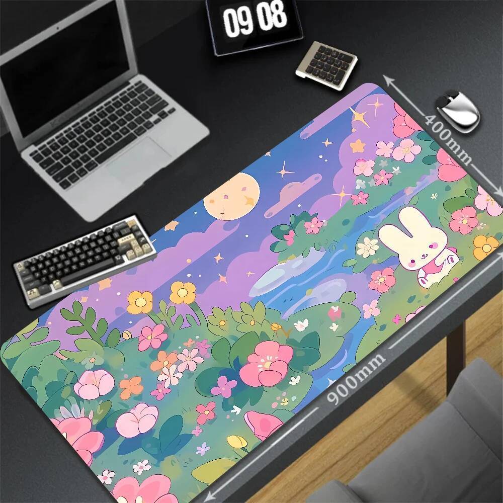 XXL Keyboard Table Mat Deskpads Pc Mausepad Xmm Rubber Mouse Pads Pink Cute Tree Mousepad Kawaii Rabbit Cartoon Laptop Rug