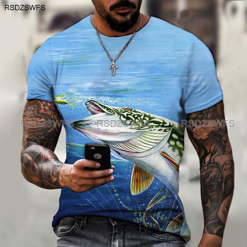 Summer Funny Fish Fisherman 3D Print T-Shirts Streetwear Men Casual Fashion Harajuku Oversized O-Neck T Shirt Tees Tops Clothing