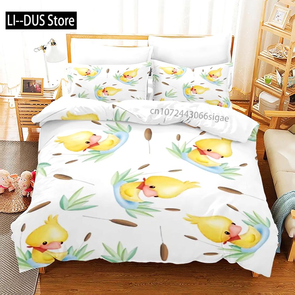 Gelbe Ente 3D-Druck Bettwäsche-Set Einzelbett Doppelbett Full Queen King Size Bettwäsche-Set für Erwachsene Kinder Schlafzimmer Bettbezug-Sets mit Kissenbezug