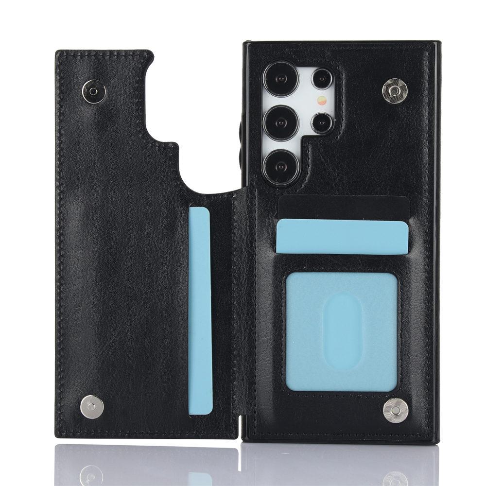 Wallet Double Button Card Slot Stand Flip Leather Case For Samsung Galaxy S25 S24 Ultra S23 Plus S24FE S22 S21 S20 Note 20