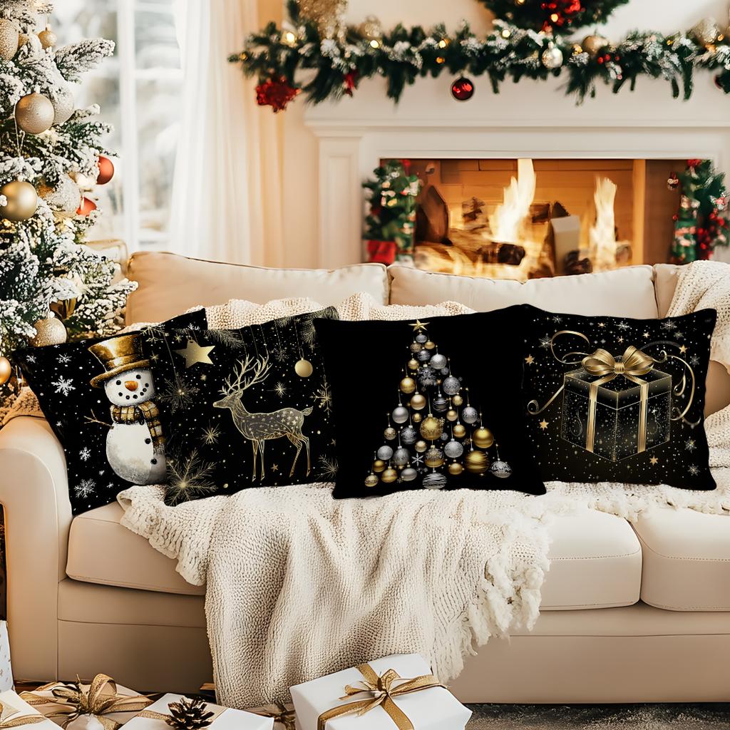 Black Gold Christmas Theme Pillowcase Bedroom Cushion Cover 100% Polyester Living Room Cushion Pillowcase Home Decor