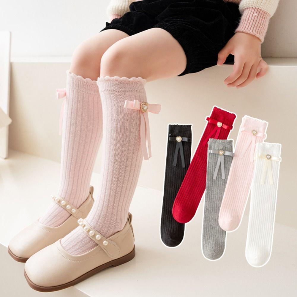 Cotton Children's Bow Stockings Princess Christmas Middle Tube Socks New Year Knee Socks  Kids