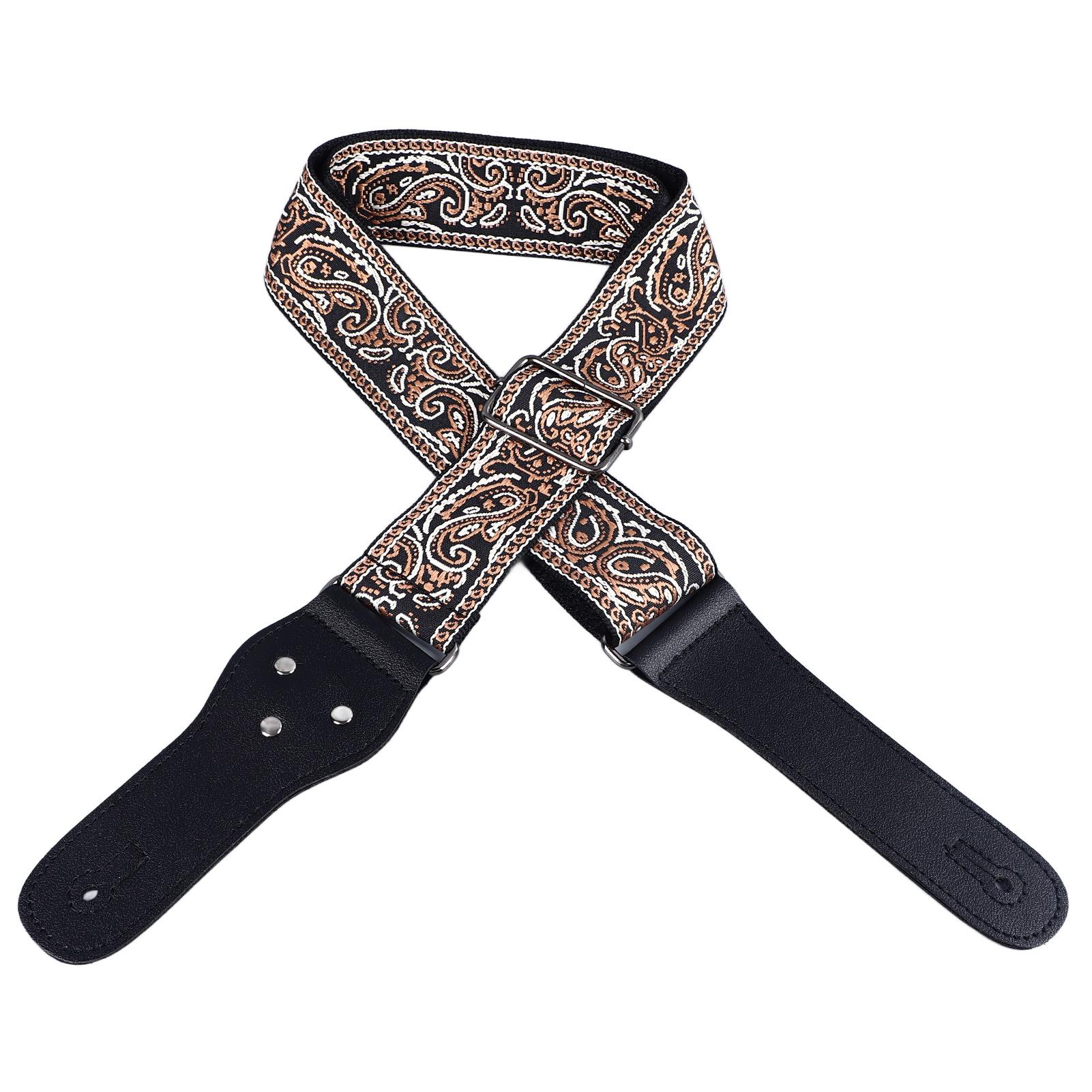 Вышитый гитарный ремень Расширенный регулируемый плечевой ремень с медиаторами для акустической, электрогитары, бас-гитары, коричневый