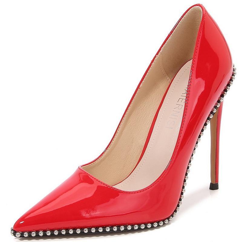 Women Metal Bead Rimmed High Thin Heel Shoes Pointed Toe Stiletto Pumps for Office Nightclub Party Wedding Host Model Influencer