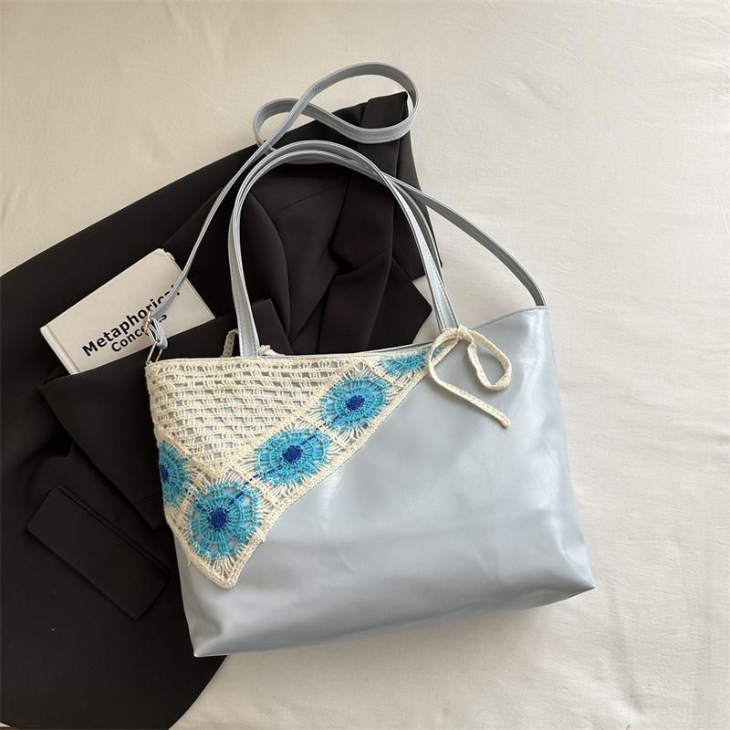 

Summer Korean ins wind hollow knitted cloth tote bag lazy wind high value large capacity shoulder bag women синій