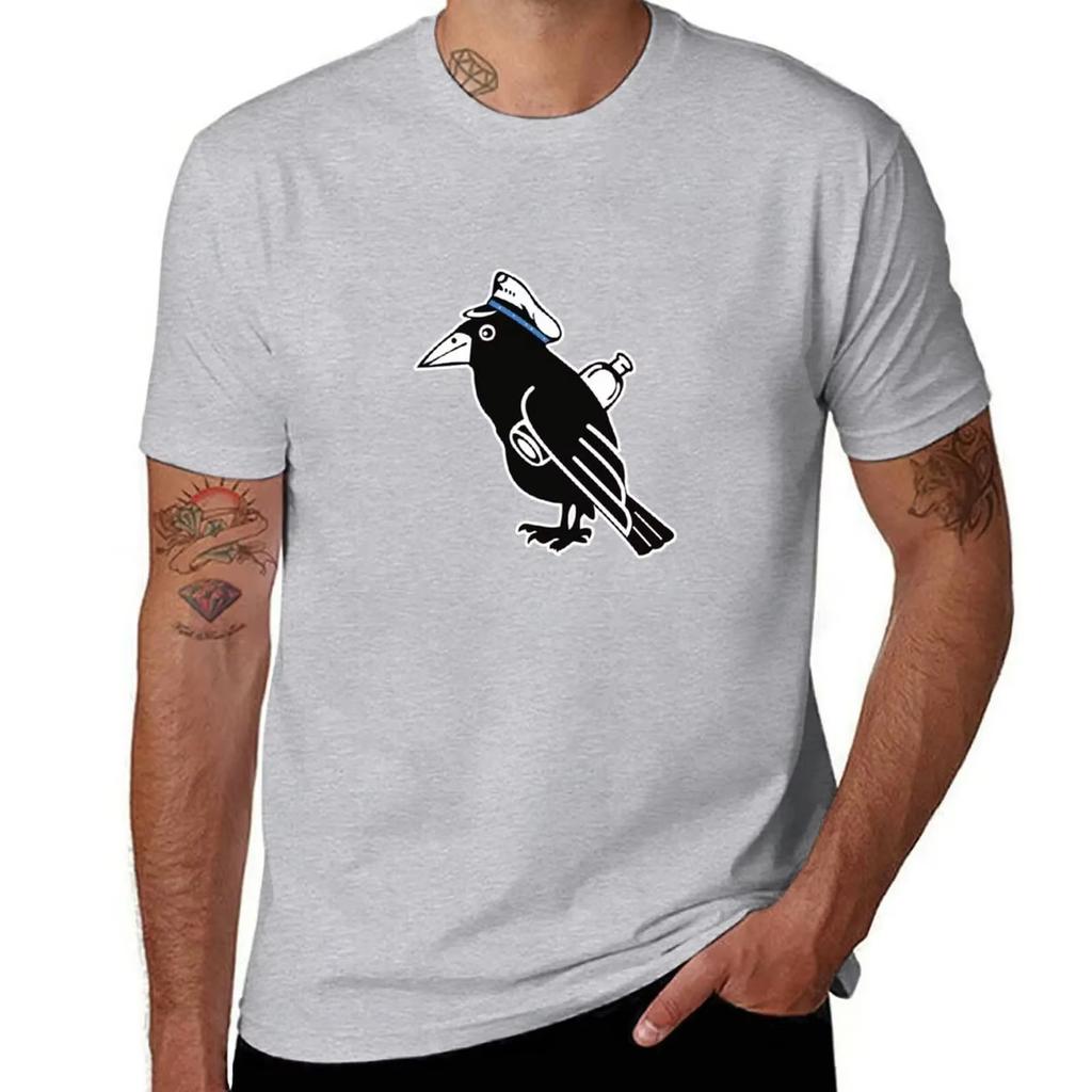 Raven with Bottle Wearing Cap - Clean Style T-Shirt Designer Shirts Anime Men Workout Shirt