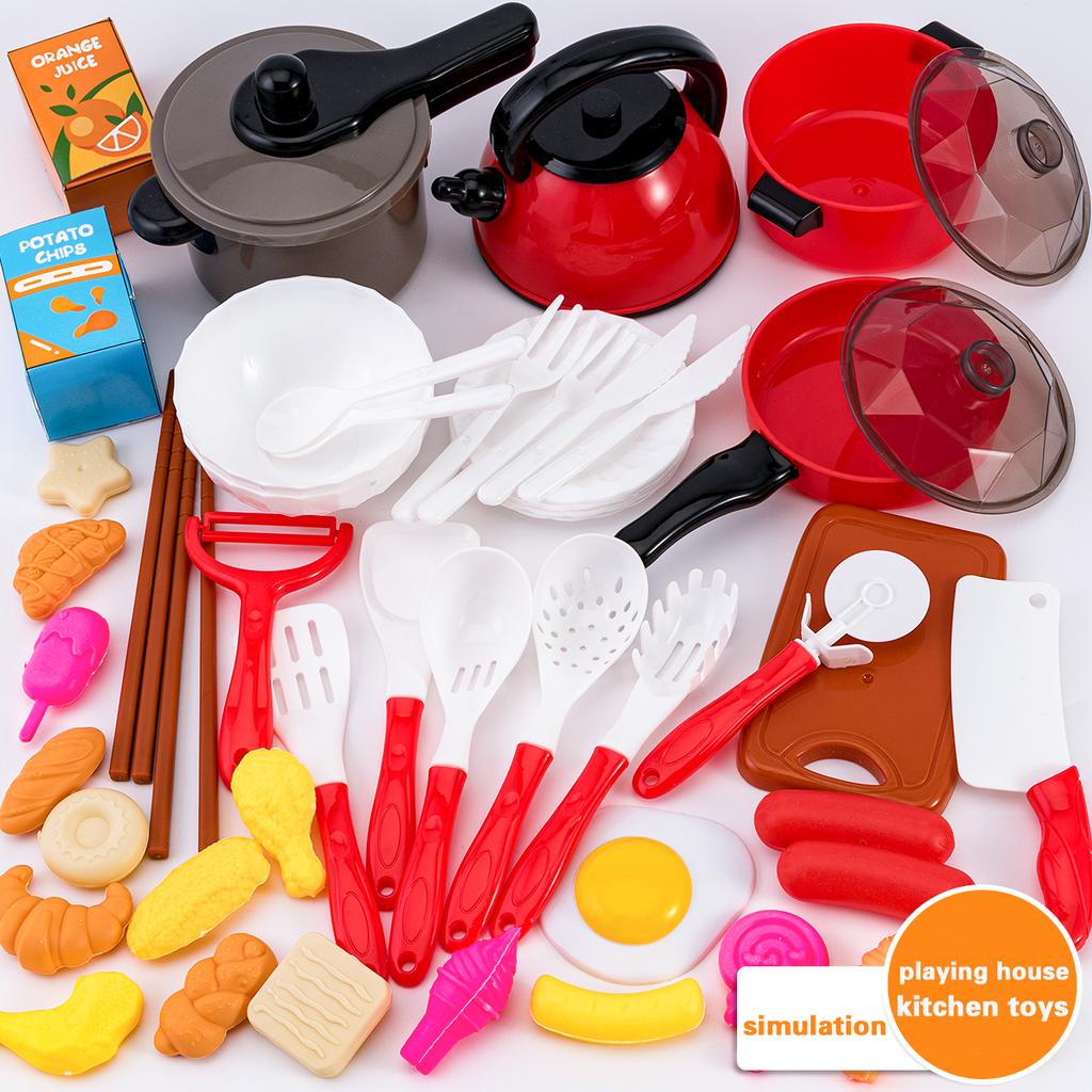 Children'S Kitchen Toy Set For Boys And Girls Playing Home Simulation Kitchenware Cooking, Stir Frying, Cutting And Enjoying