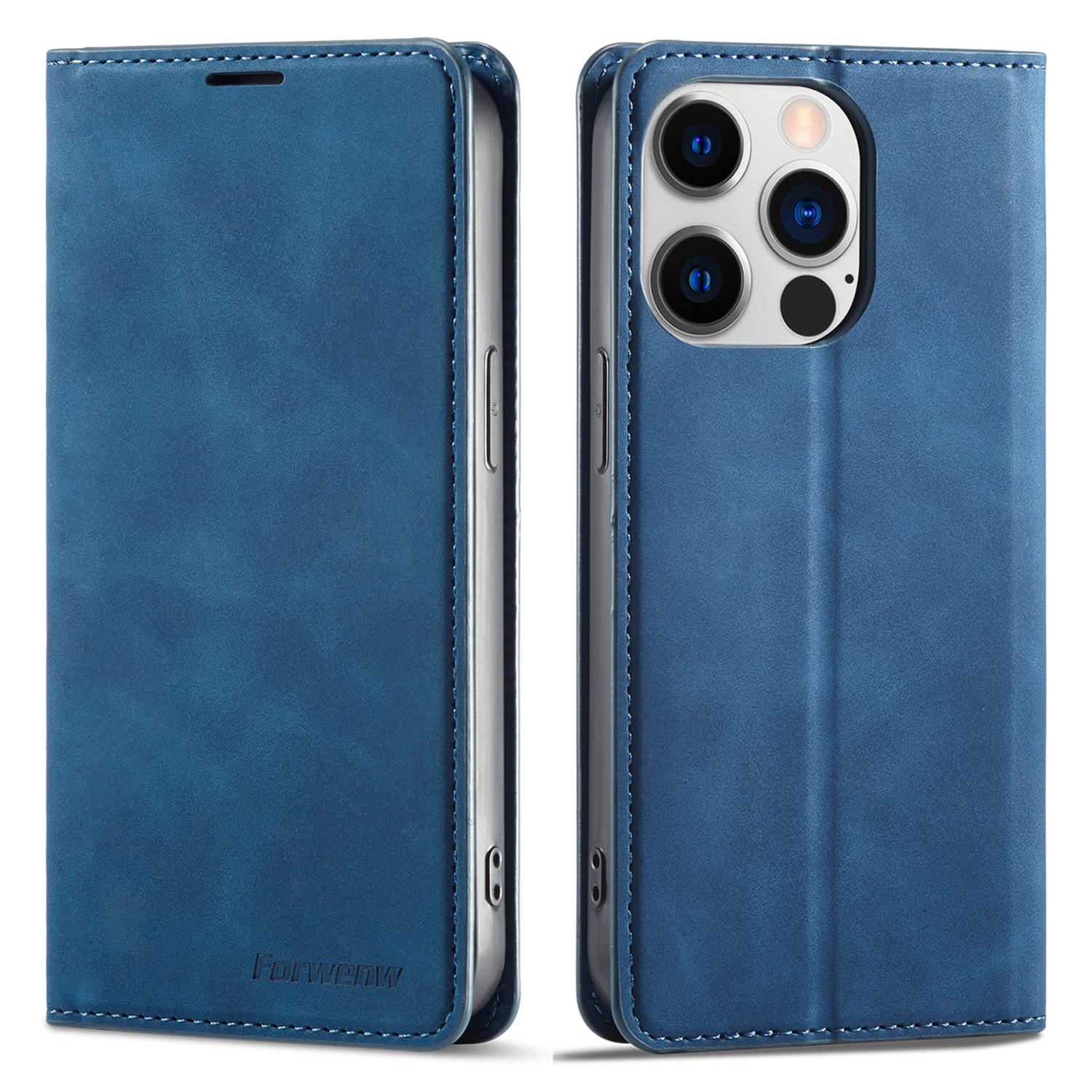 

FORWENW Fantasy Series Phone Case for iPhone 15 Pro,Skin-touch Leather Phone Cover Shell Wallet Blue