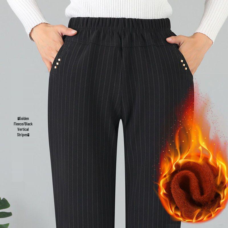 Women's High Waist Elastic Velvet Pants - Loose Straight Leg for Autumn/Winter