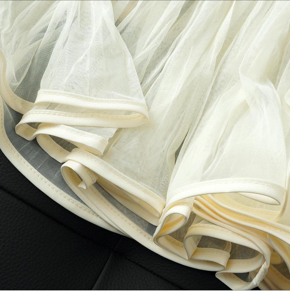 White Mesh Midi Skirt for Women - Elegant High Waist Drape Gentle Style