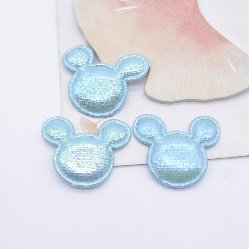 50Pcs 35*30mm Shiny Mouse Head Appliques for Clothes Hat Sewing Supplies Patches DIY Headwear Hair Clips Decor Accessories