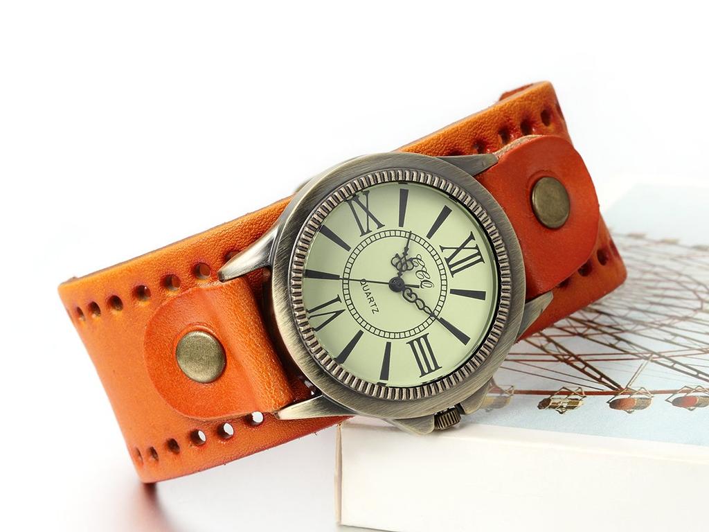 JewelryWe Retro Style Watch Unisex Dial Frame Vintage Fashion Leather Alloy Birthday Gift for Children's Day Brown (Yellow)