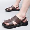 2025Summer Black/Brown Beach Slippers Cowhide Sandals Breathable Shoes Men Baotou Sandals Genuine Leather Non-Slip Outdoor Shoes
