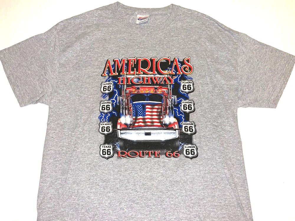 

Rare! Vintage 2000s Route 66 Americas Highway Patriotic Trucker T-Shirt New! XL Unisex T-Shirt S