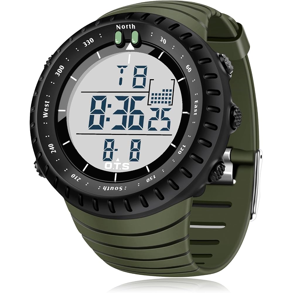 Palada Men's Digital Sports Watch Waterproof Tactical Watch LED Backlight Army Green for Sports Work Daily Use