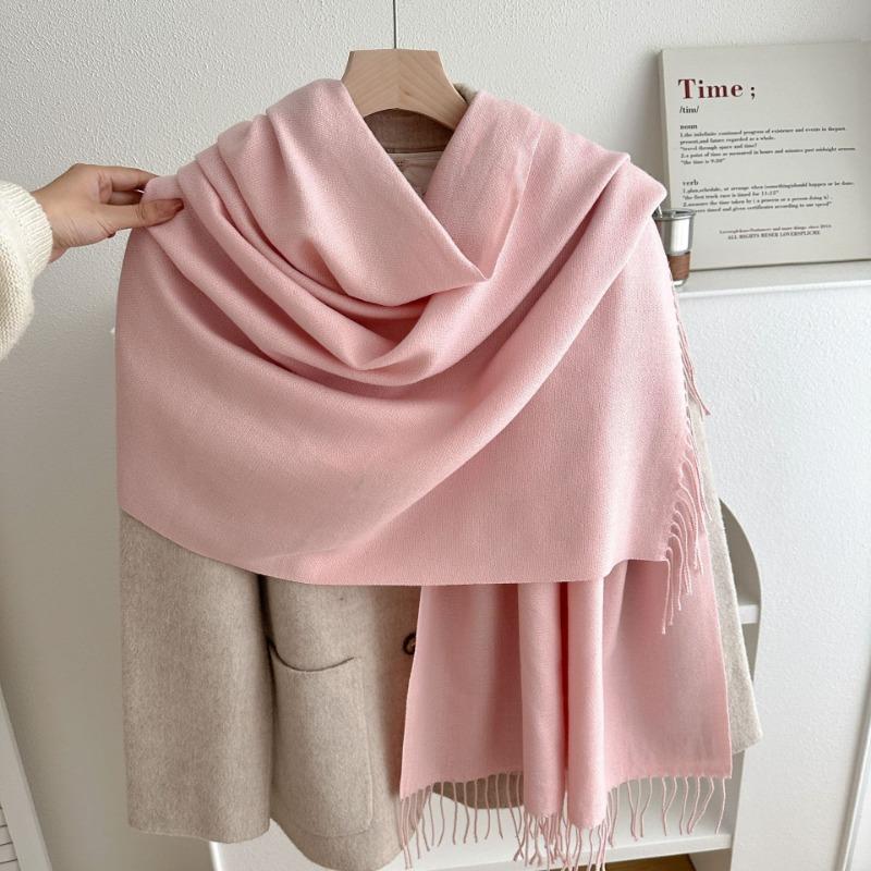 New Solid Color Fringed Scarf Men's and Women's Autumn and Winter Thickened Versatile High-end Shawl Imitation Cashmere Fashion Scarf